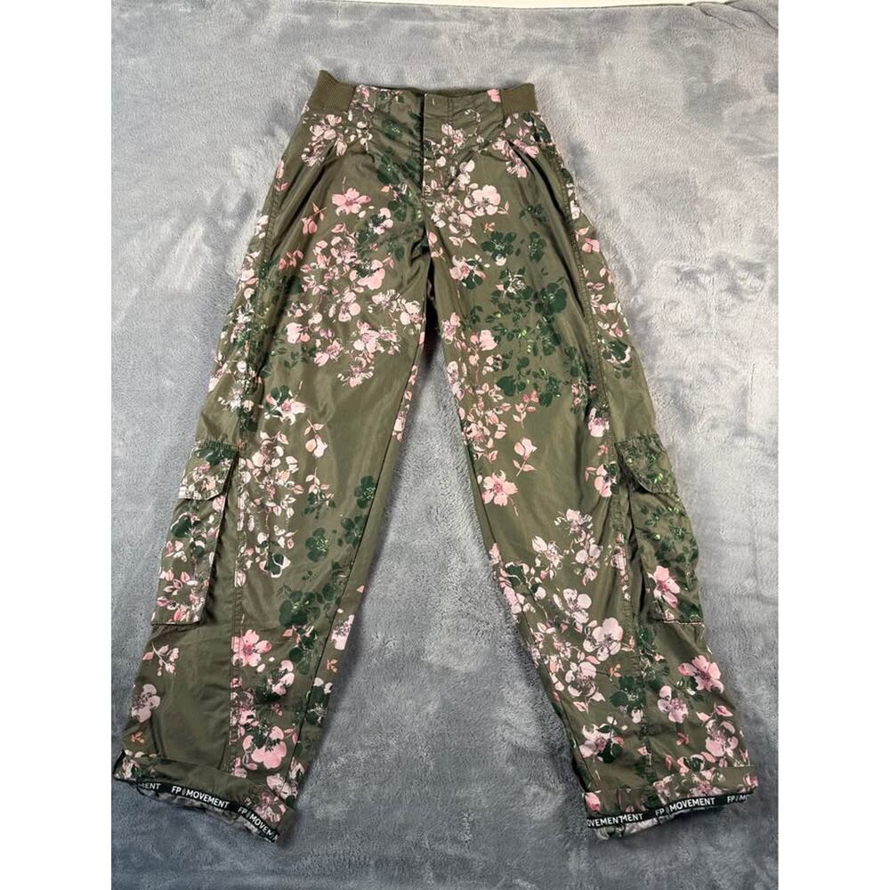 Free People Movement Floral Cargo Pants Women’s XS Green Utility Boho Streetwear